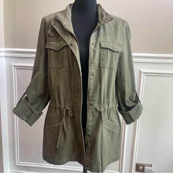 Max Studios Olive Green Soft Twill Utility Jacket Size Lg - Picture 7 of 10
